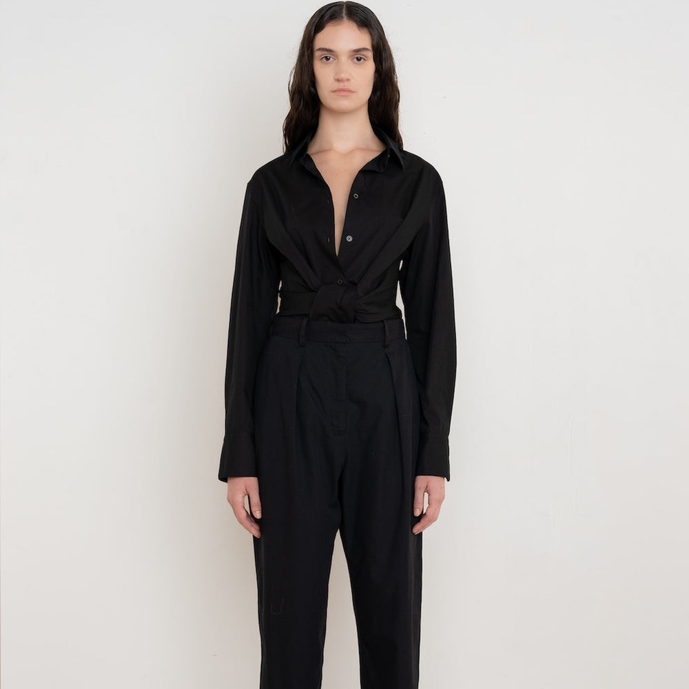 Grammar The Conjunction Shirt Black Long Sleeve Button Down Tie Front